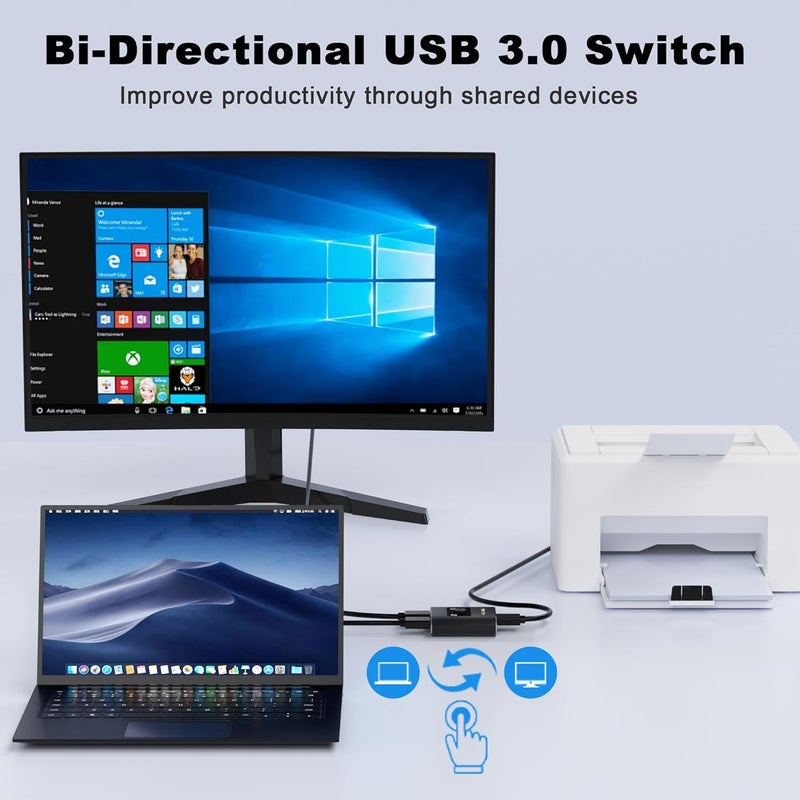 Closs USB Switch, Bi-Directional USB 3.0 Switch 2 in 1 Out/ 1 in 2 Out, USB Switcher 2 Computers Share 1 Devices for Printer, Keyboard, Scanner, Mouse, Compatible with Mac/Win/Linux - Image 3